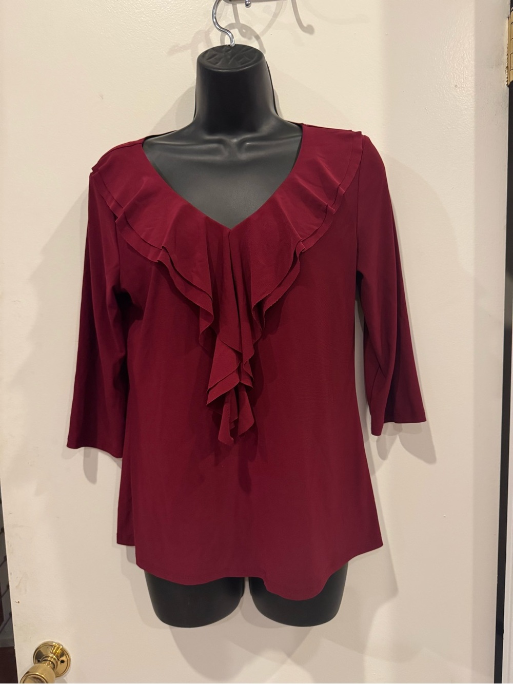 dressbarn Burgundy Ruffle V-Neck Blouse